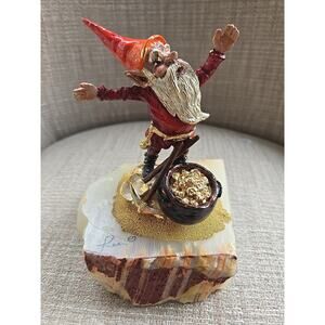 1979 Ron Lee Gnome Elf Figurine Gold Plated Handpainted Signed Vintage Rare 5"